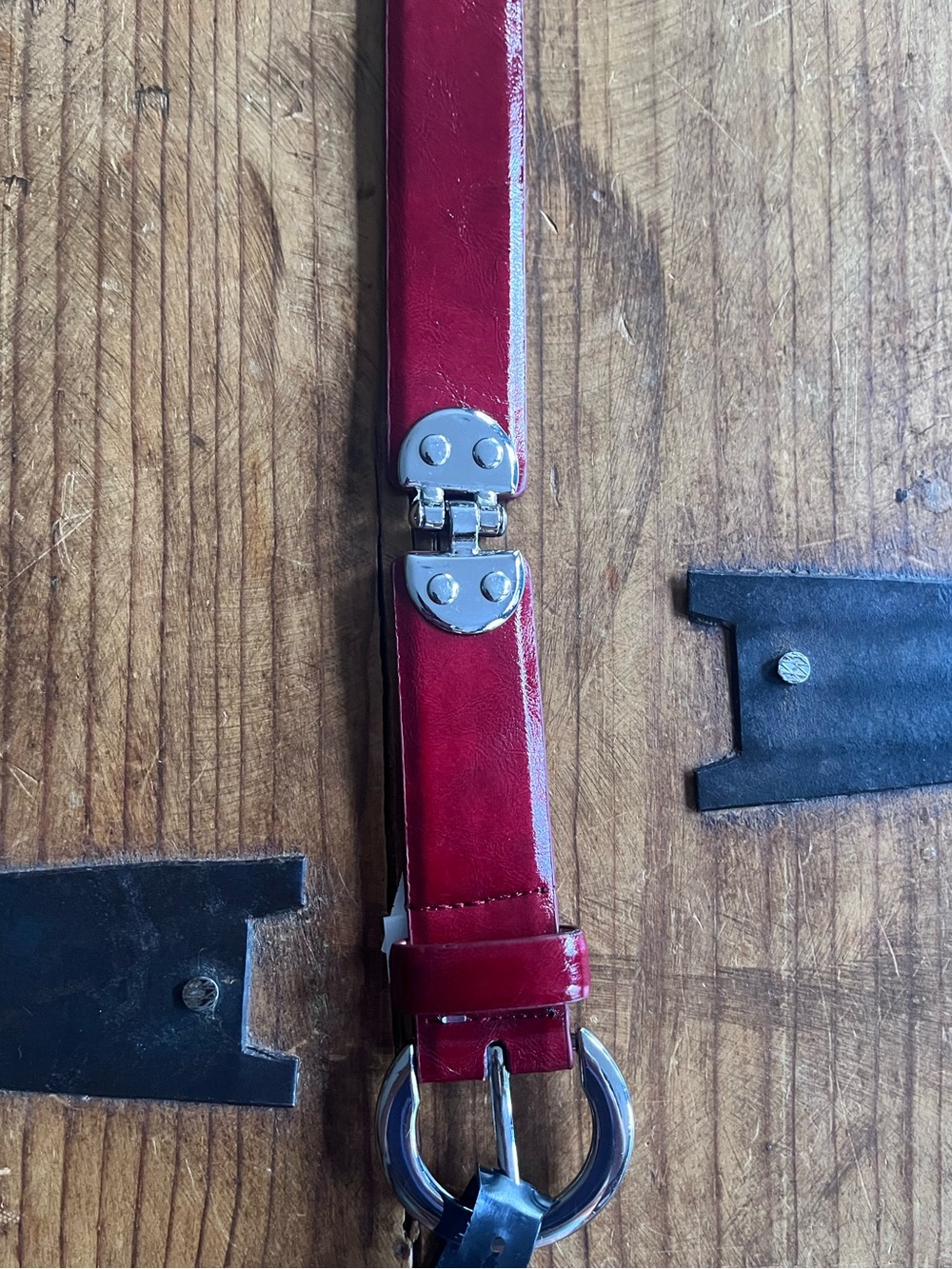 Steve Madden Red Leather Belt with Silver Hardware